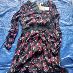 Francesca's Floral Black and Red  Dress